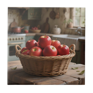 Basket of Red Apples Ceramic Tile