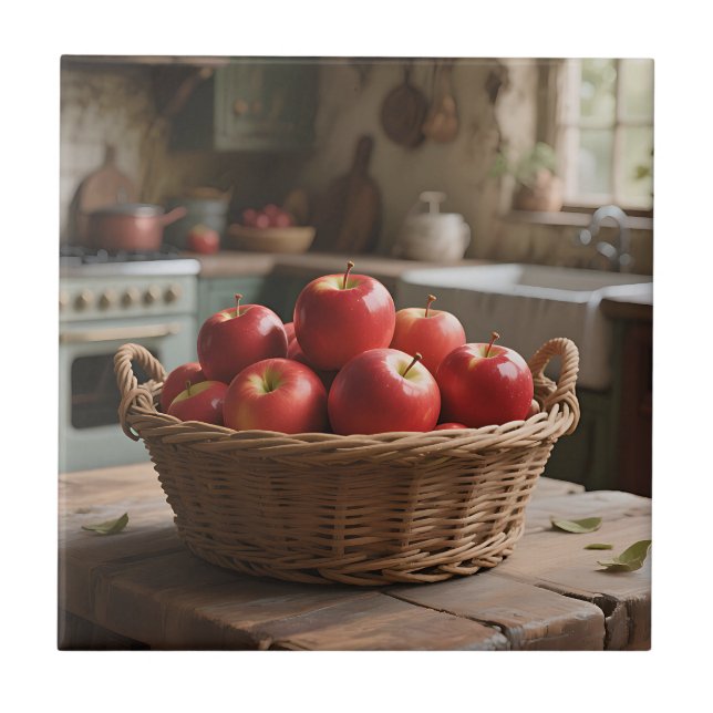 Basket of Red Apples Ceramic Tile (Front)