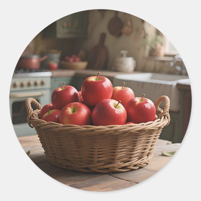 Basket of Red Apples Classic Round Sticker (Front)