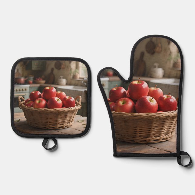Basket of Red Apples Oven Mitt & Pot Holder Set (Front)