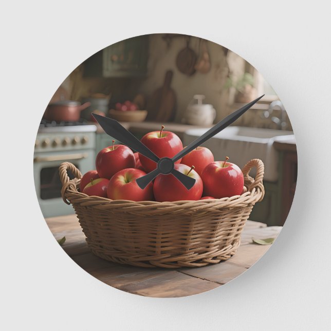Basket of Red Apples Round Clock (Front)