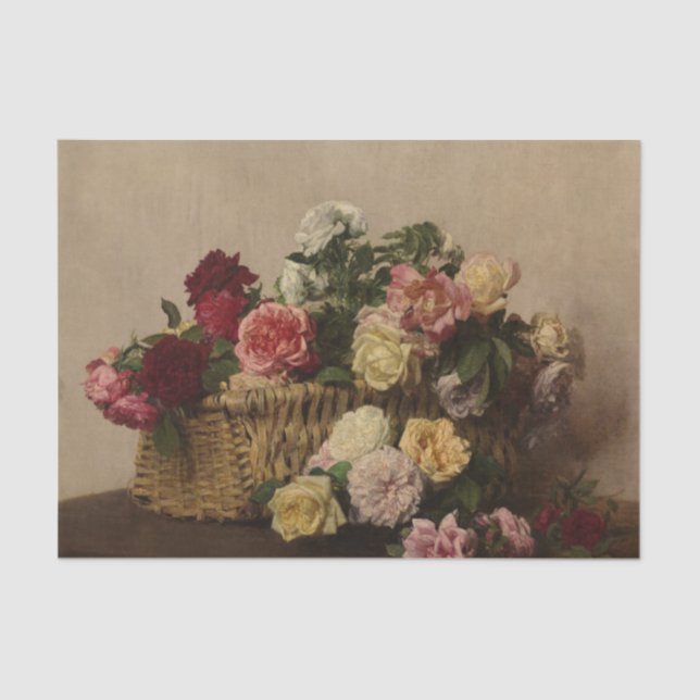 Basket of Roses by Henri Fantin-Latour Tissue Paper (Front)