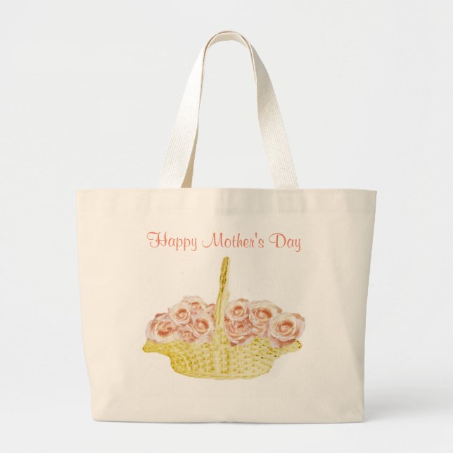 Basket of Roses-Peach Large Tote Bag (Front)