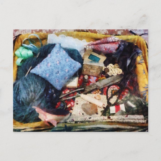 Basket of Sewing Supplies Postcard (Front)