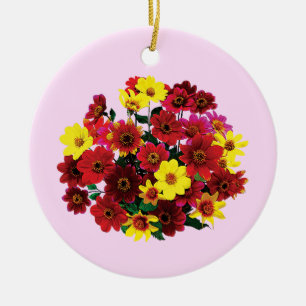 Basket of Single Dahlias Ceramic Ornament