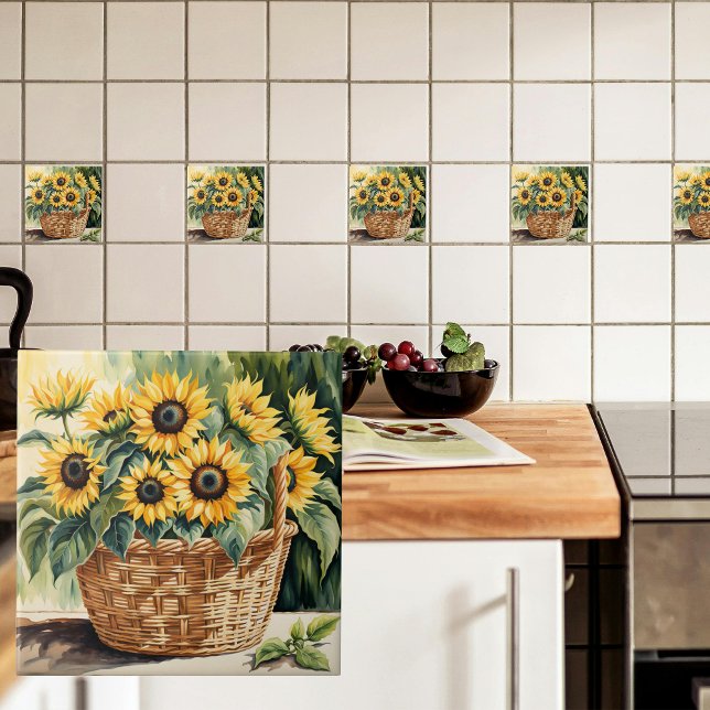 Basket of Sunflowers Ceramic Tile (Creator Uploaded)