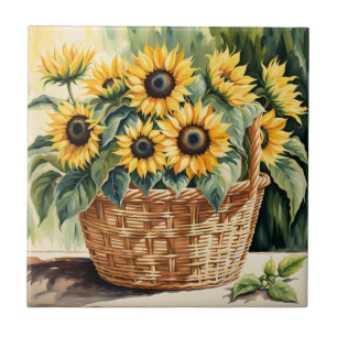 Basket of Sunflowers Ceramic Tile