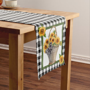 Basket of sunflowers short table runner