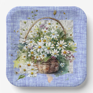 Basket Of White Daises   Paper Plate