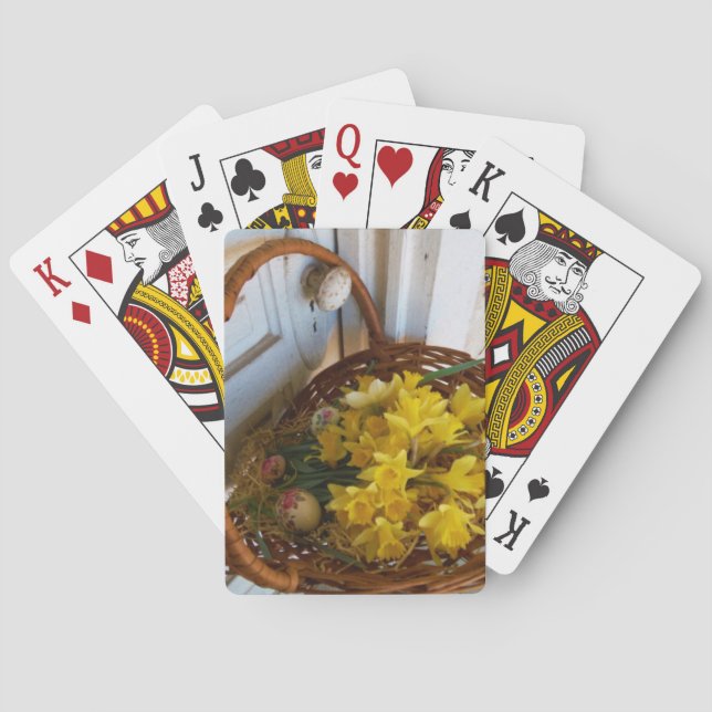 Basket of Yellow Daffodils,white antique door Playing Cards (Back)