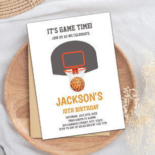 Basket Orange Ball Basketball Invitations