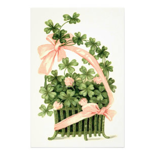 Basket Pink Ribbon Shamrock Four Leaf Clover Photo Print