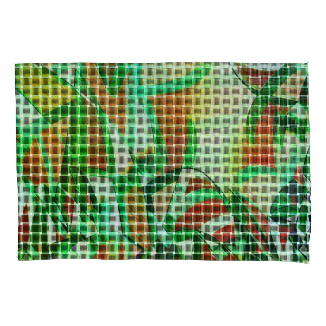 Basket style, green curved ribbons, coral details pillowcase (Front-Left)