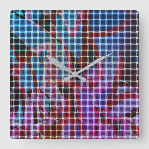 Basket style on tones of dark pink, lilac, blue... square wall clock