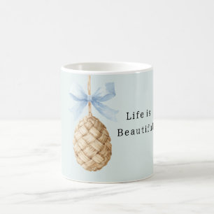 Basket Weave Egg Blue Bow Coffee Mug