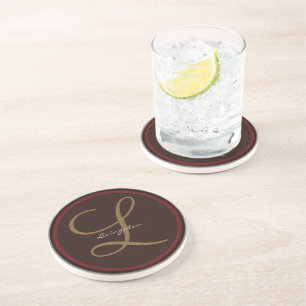 Basket Weave Monogram Wedding Anniversary Coasters