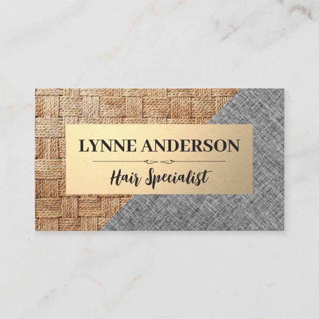 Basket Weave Pattern | Linen Grey Fabric Business Card (Front)