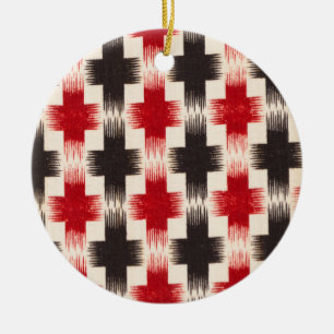 Basket Weave Pattern red and black Abstract art Ceramic Ornament