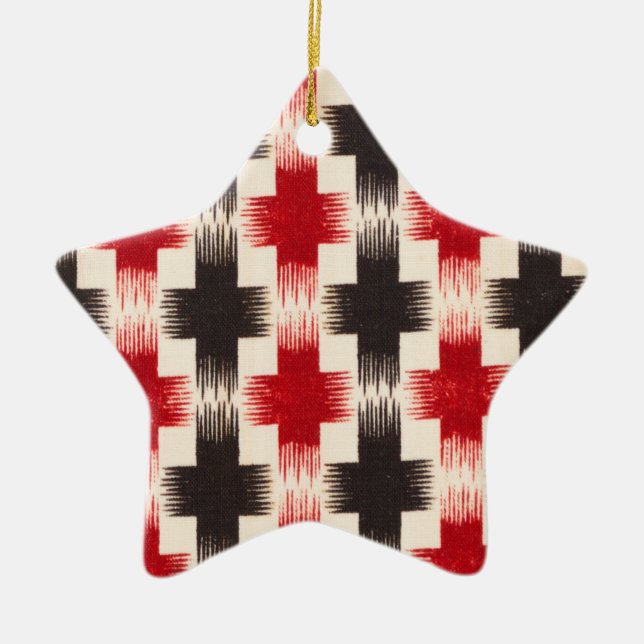 Basket Weave Pattern red and black Abstract art Ceramic Ornament (Front)