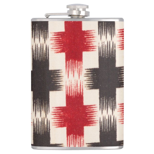 Basket Weave Pattern red and black Abstract art Hip Flask (Front)