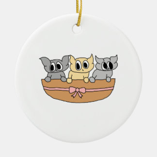 Basket with 3 Kittens, Cartoon. Ceramic Tree Decoration