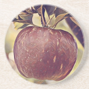 Basket with apples painting of apple tree coaster