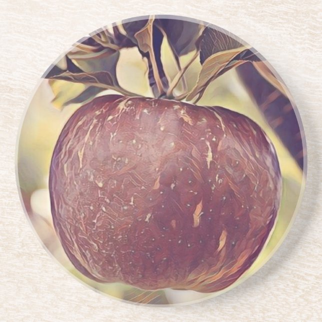 Basket with apples painting of apple tree coaster (Front)