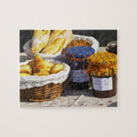 Basket with croissants and chocolate breads.