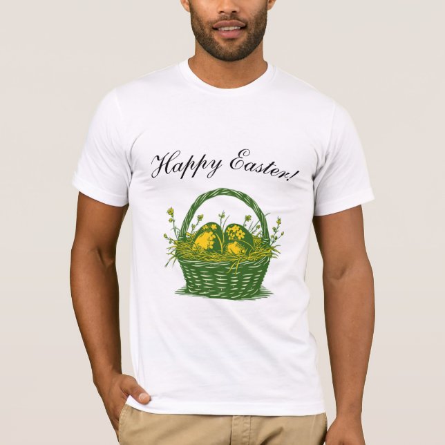 Basket with Easter Eggs | Happy Easter T-Shirt (Front)