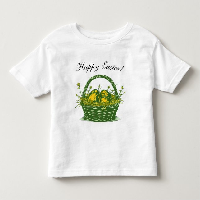 Basket with Easter Eggs | Happy Easter Toddler T-Shirt (Front)