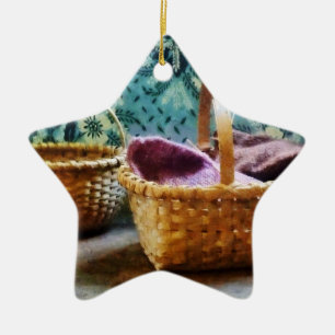 Basket With Knitting Ceramic Ornament