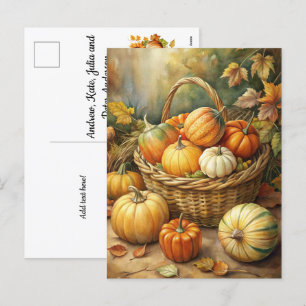Basket with Pumpkins Welcome Fall Holiday Postcard