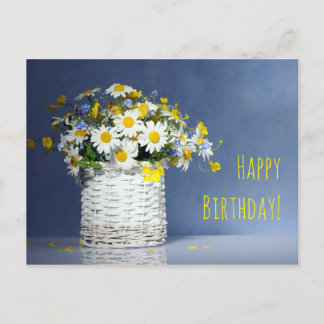 Basket with spring flowers postcard