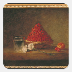 Basket with Wild Strawberries, c.1761 Square Sticker