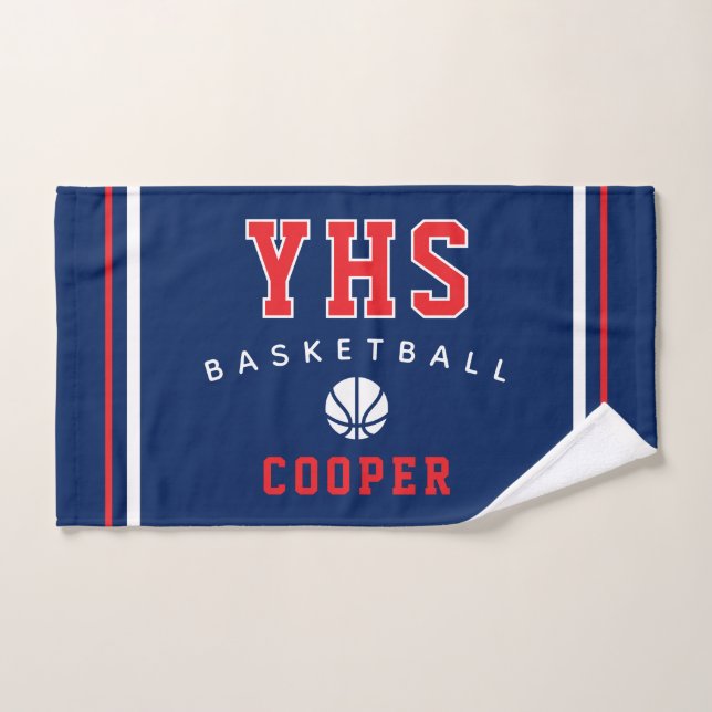 BasketbalI Icon, Custom Name & School, Team Gift Hand Towel (Hand Towel)