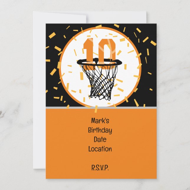 Basketball  10th Birthday with number in mini hoop Invitation (Front)