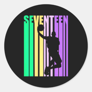 Basketball 17th Birthday Boy Mens Dad Retro Teenag Classic Round Sticker