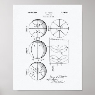 Basketball 1929 Patent Art White Paper Poster