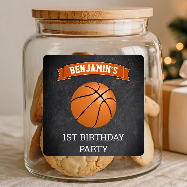 Basketball 1st Birthday Party Favour Sticker (Creator Uploaded)