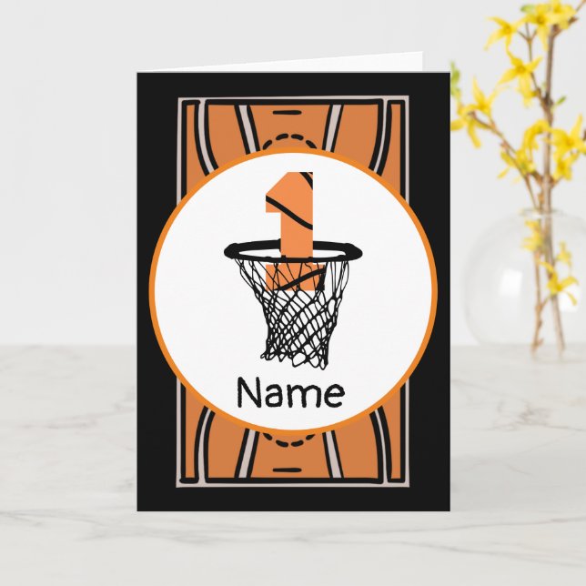 Basketball  1st Birthday with number in mini hoop  Card (Yellow Flower)