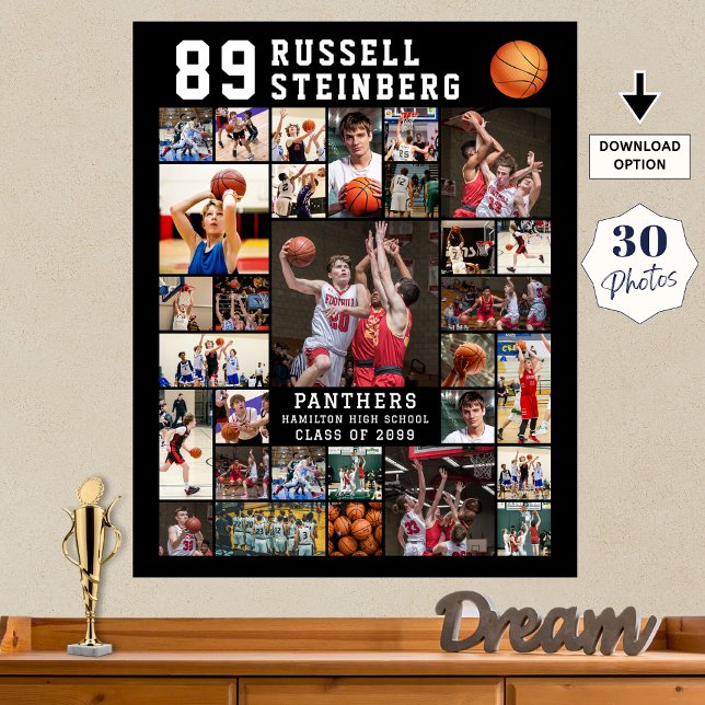 Basketball 30 Photo Collage Player Number Poster (Creator Uploaded)