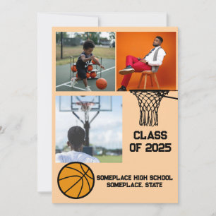 Basketball 3 Photo Collage Peach Graduation Announcement