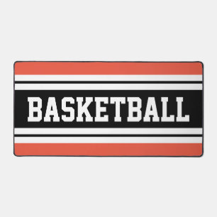 BASKETBALL 70s Orange Black White Racing Stripes Desk Mat
