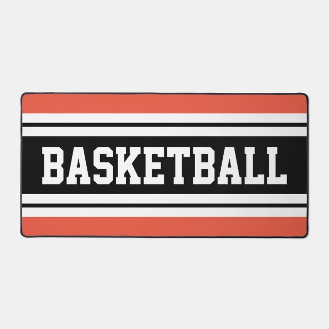 BASKETBALL 70s Orange Black White Racing Stripes Desk Mat (Front)