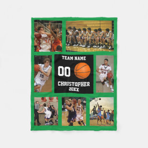 Basketball 7 Photo Collage Green Small Fleece Blanket