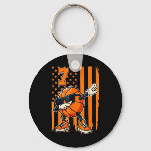 Basketball 7th Birthday American Flag Gift For 7 Y Key Ring