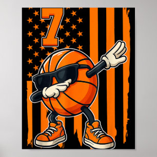 Basketball 7th Birthday American Flag Gift For 7 Y Poster