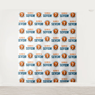 Basketball 7th Birthday Boy   Step Repeat Backdrop Tapestry