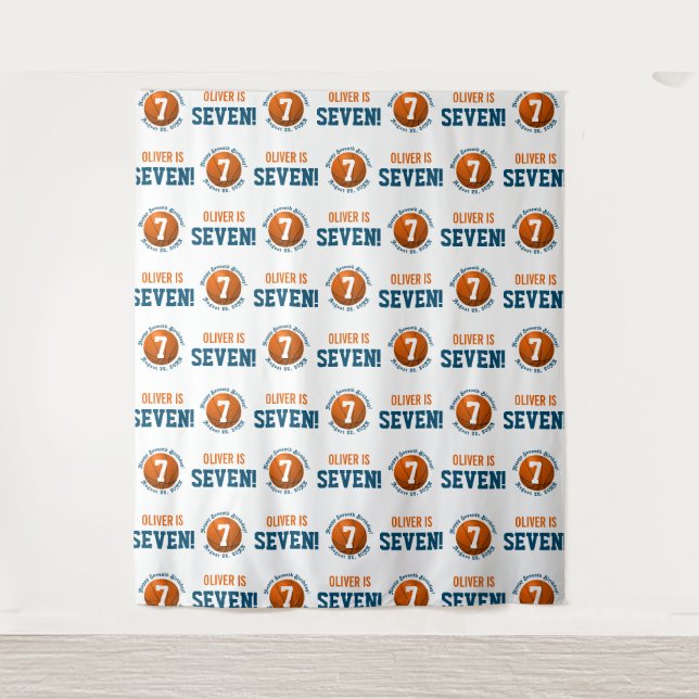 Basketball 7th Birthday Boy | Step Repeat Backdrop Tapestry (Front)