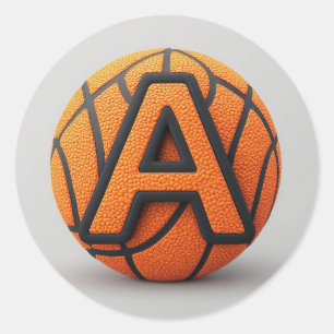🏀 Basketball A Letter Orange Texture School Sport Classic Round Sticker